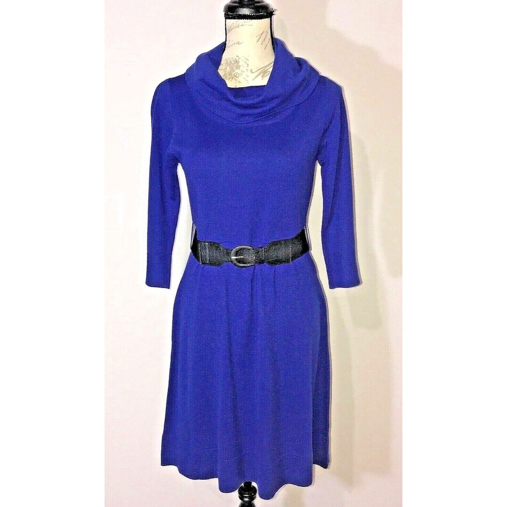 AB Studio Slip Dress Size M Comfortable Fit Blue Pullover Belt Over Knee Scoop